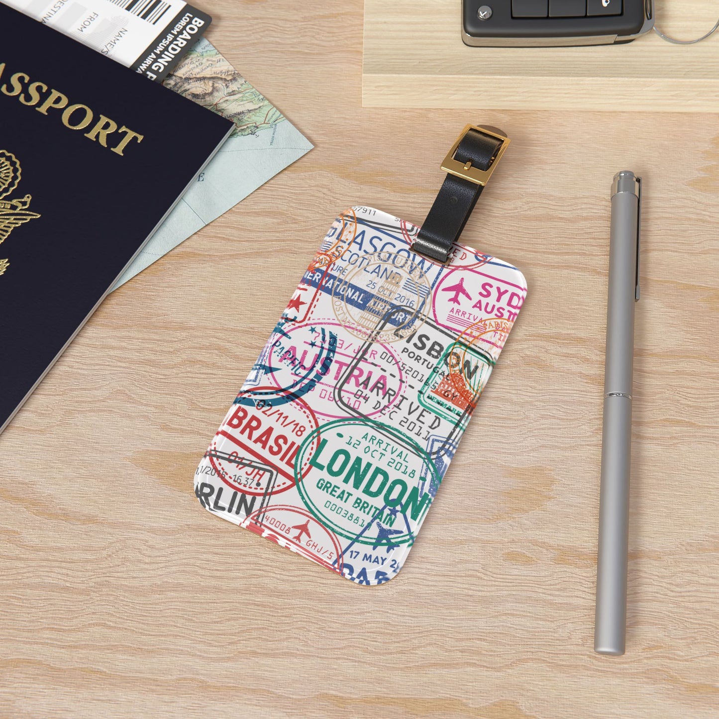 World Travel Stamp Luggage Tag