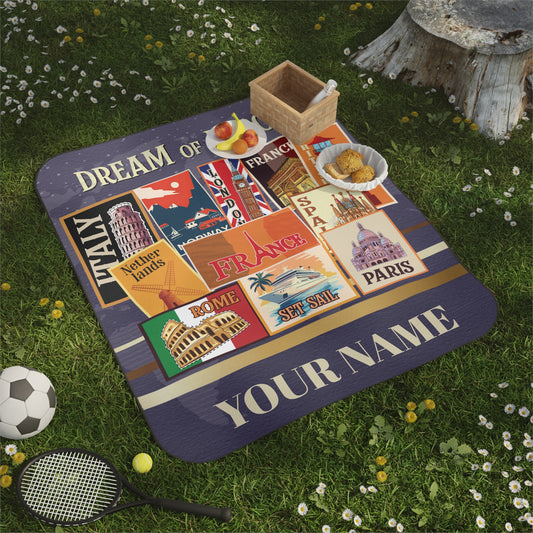 Customized Name with Dream of Europe Picnic /Beach Blanket