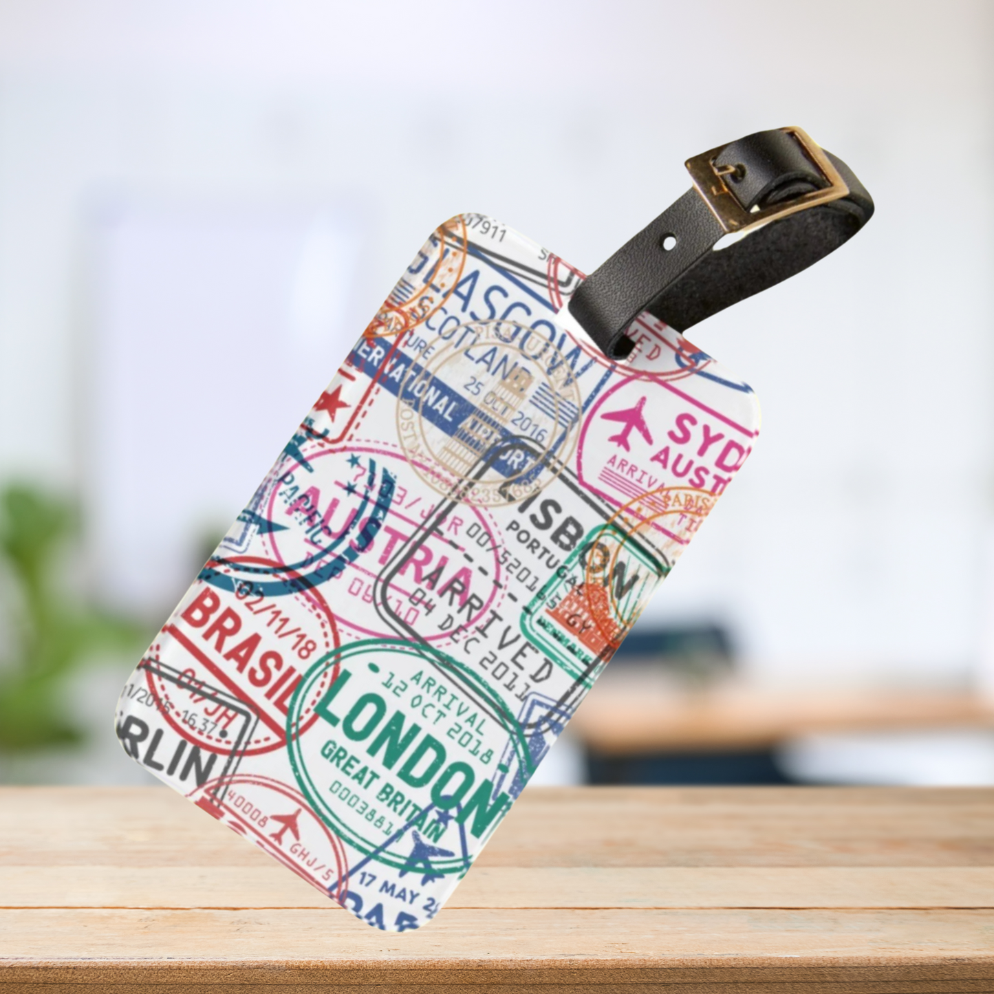 World Travel Stamp Luggage Tag