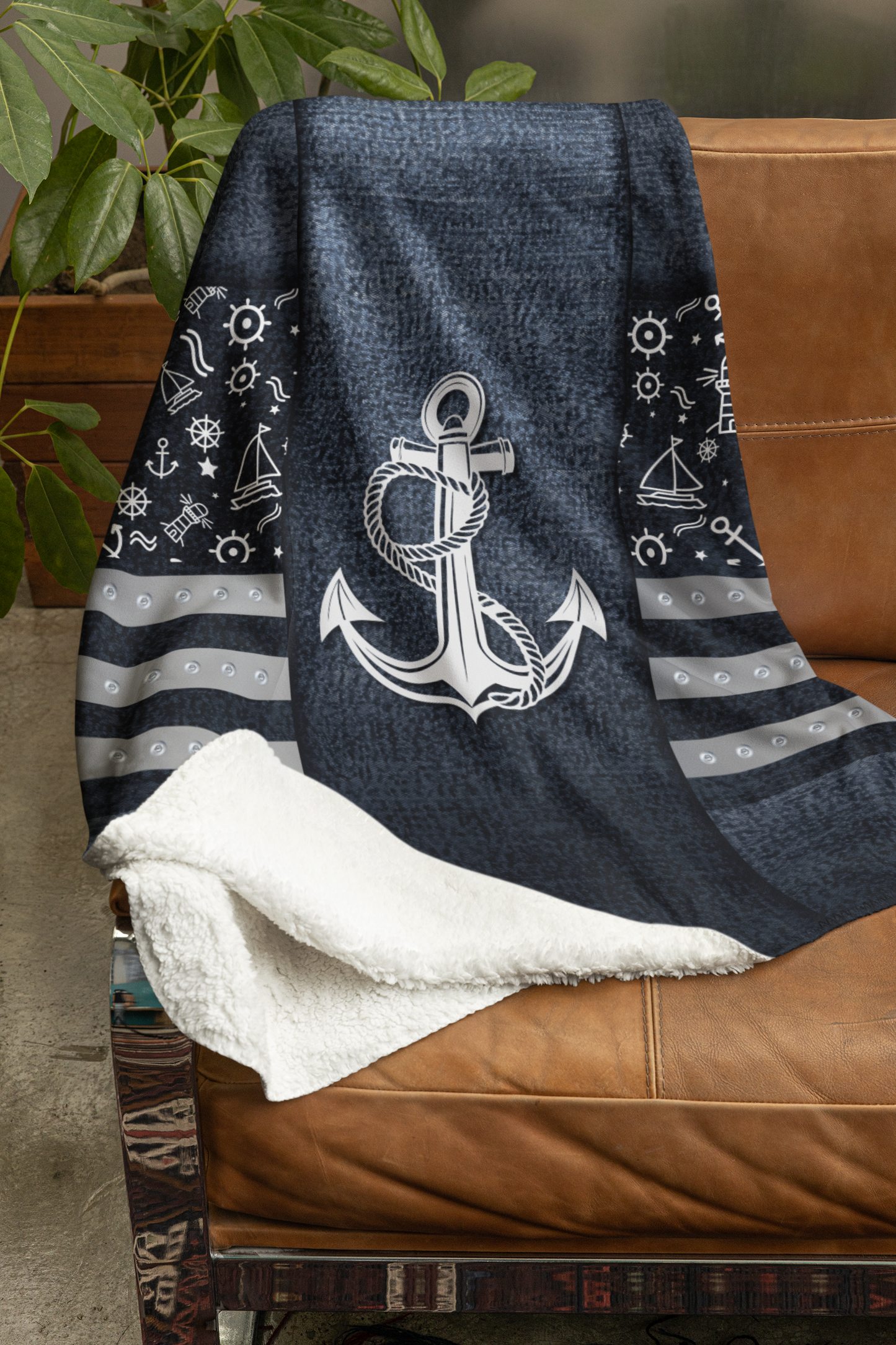 Ship Anchor Fleece Sherpa Blanket